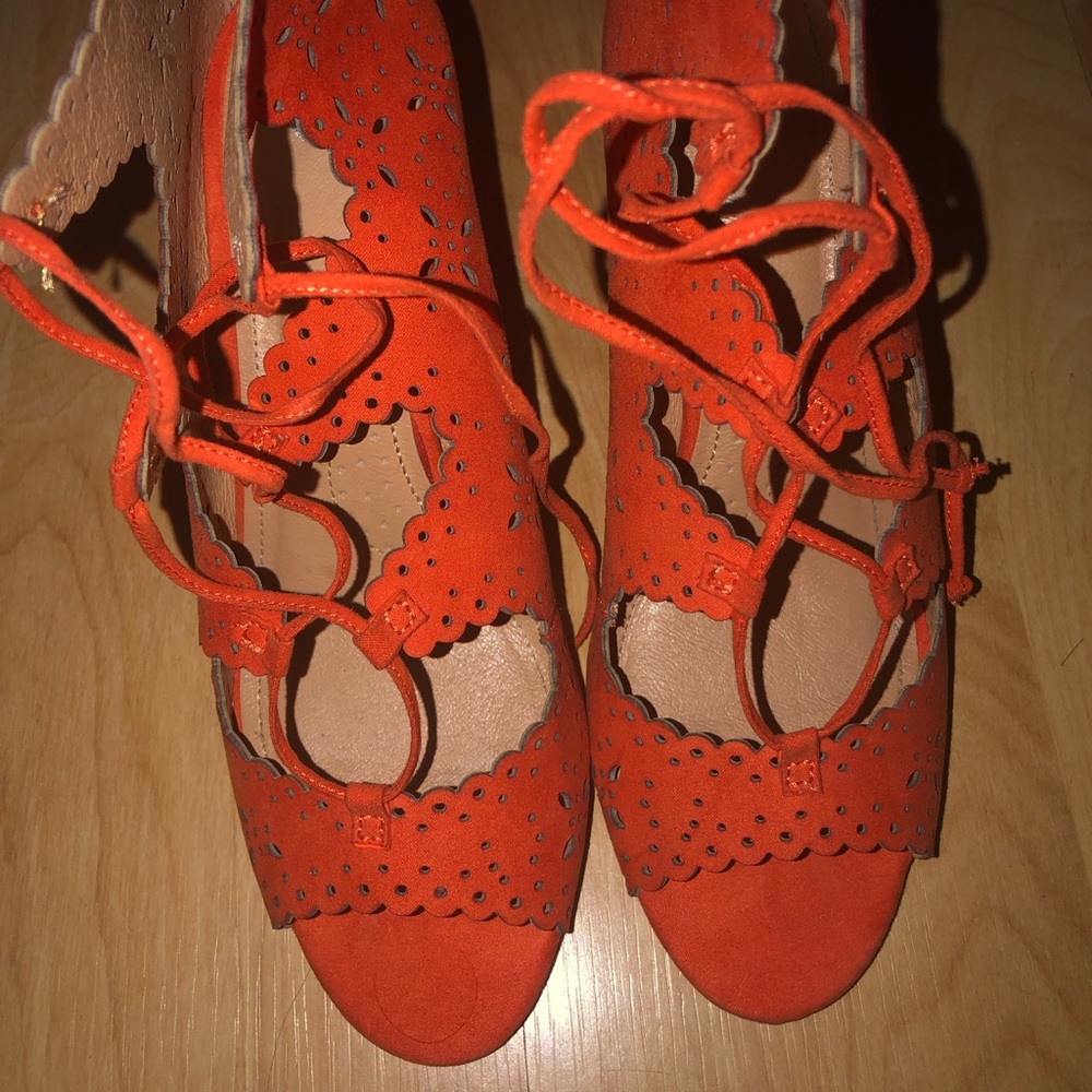 orange peep toe heels